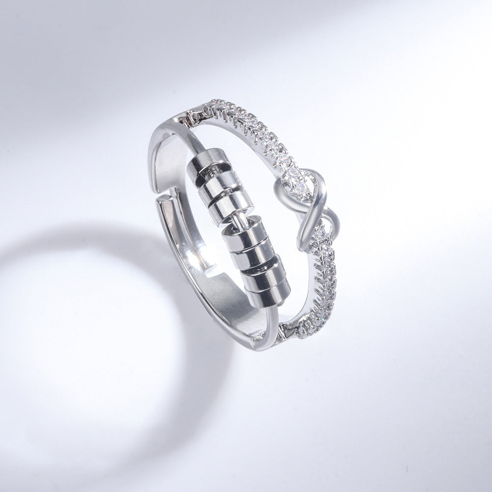 Womens Double Bow Spinning Ring Adjustable Copper Band With Platinum Plating Jewelry Accessory Durable Shine Finish