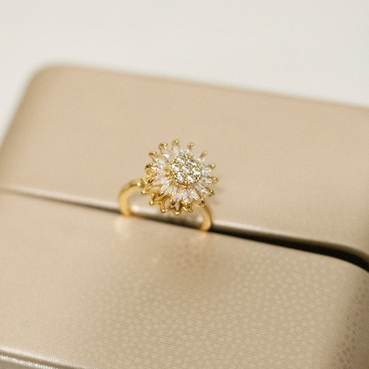 Sunflower Copper Ring For Women Adjustable Flower Design White Gold Color Decompression Ring For Anxiety Relief