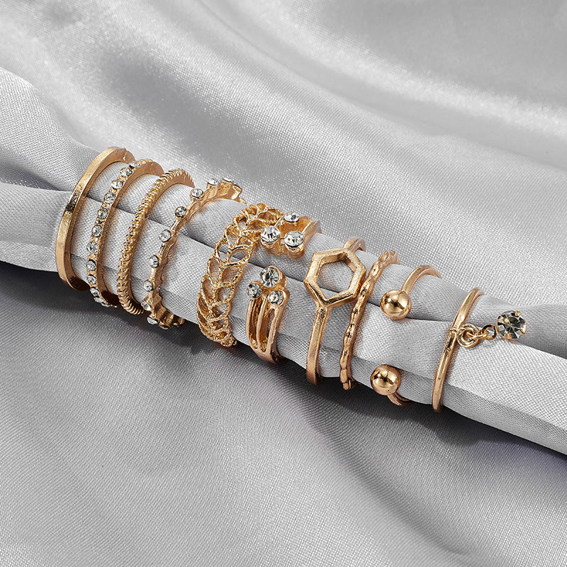 Womens 8 Piece Ring Set Fashion Rings Alloy Electroplated Inlaid Gemstones Semi Precious Jewelry For Daily Wear