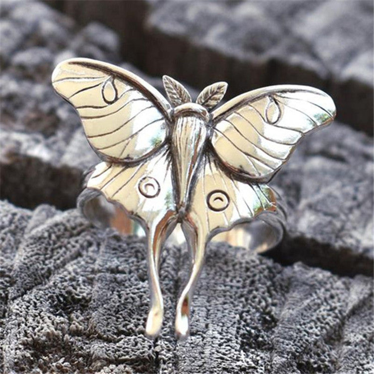 Womens Butterfly Ring Geometric Alloy Design Plated Finish Fashion Ring Gift For Her Silver Retro Jewelry Gift