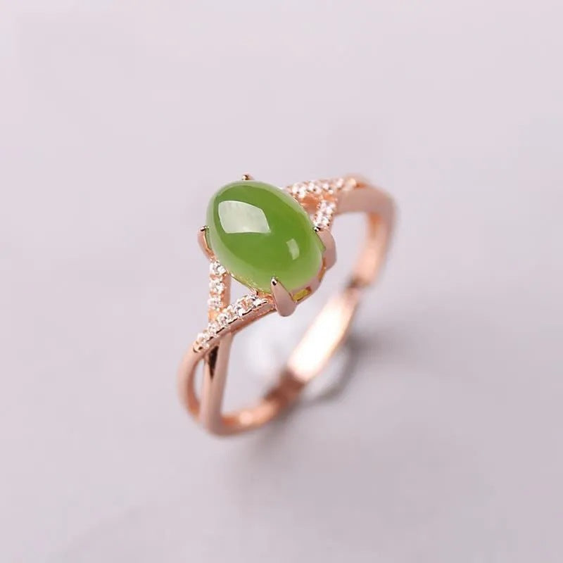 Womens Adjustable Ethnic Silver Ring Gold Plated Green Jade Inlaid Gemstone Jewelry For Daily Wear Daily Style