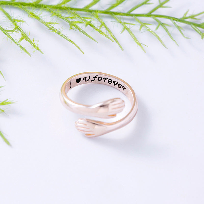 Adjustable Hug Ring I Love You Forever Silver Rose Gold Open Ring For Women Men Lightweight Zinc For Daily Use