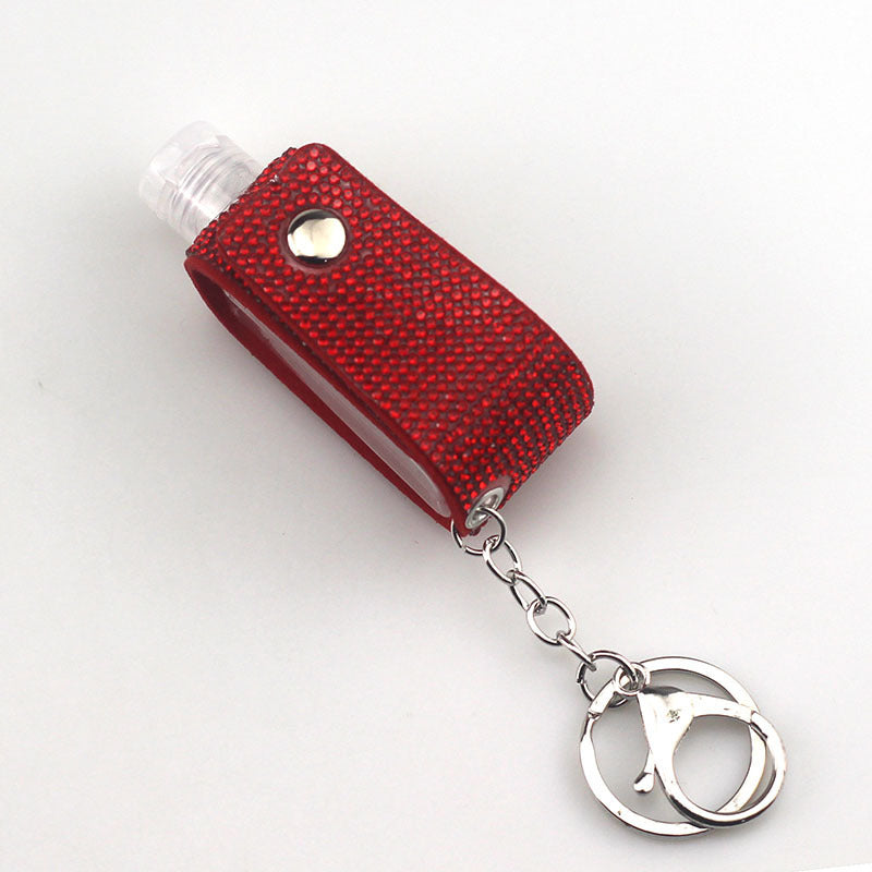 Faux Leather Keychain Diamond Pattern Key Ring with Hot Drilled Design in White AB Lake Blue for Keys Everyday
