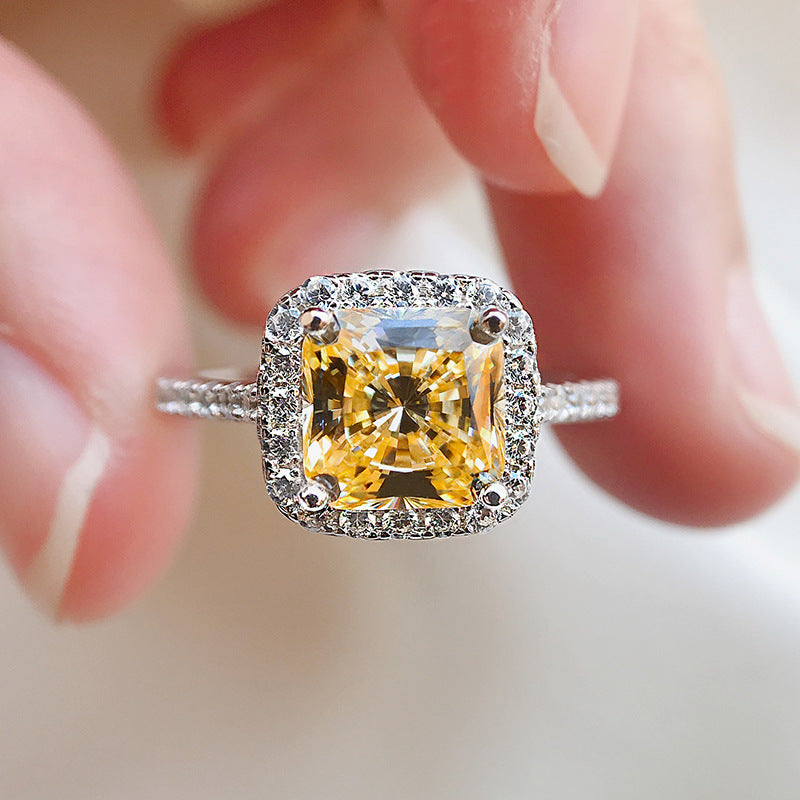 Women S925 Sterling Silver Diamond Ring Geometric Electroplated Fashion Jewelry For Engagement Gift Daily Wear