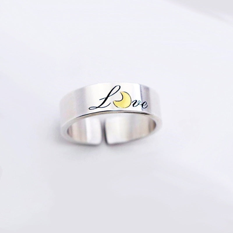 Sun Moon Letter Ring Minimalist Geometric Copper Band White Gold Jewelry For Women And Men Modern Jewelry Piece