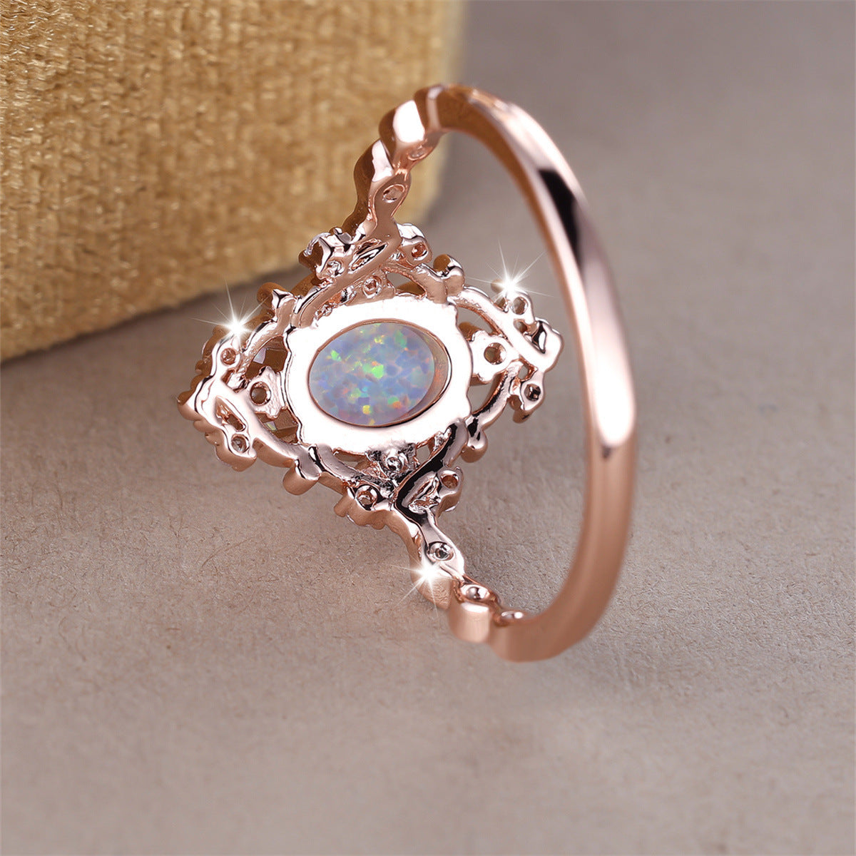 Simple Personality Niche Elegant Ring For Women In Rose Gold Copper Opal Geometric Korean Style For Daily Wear