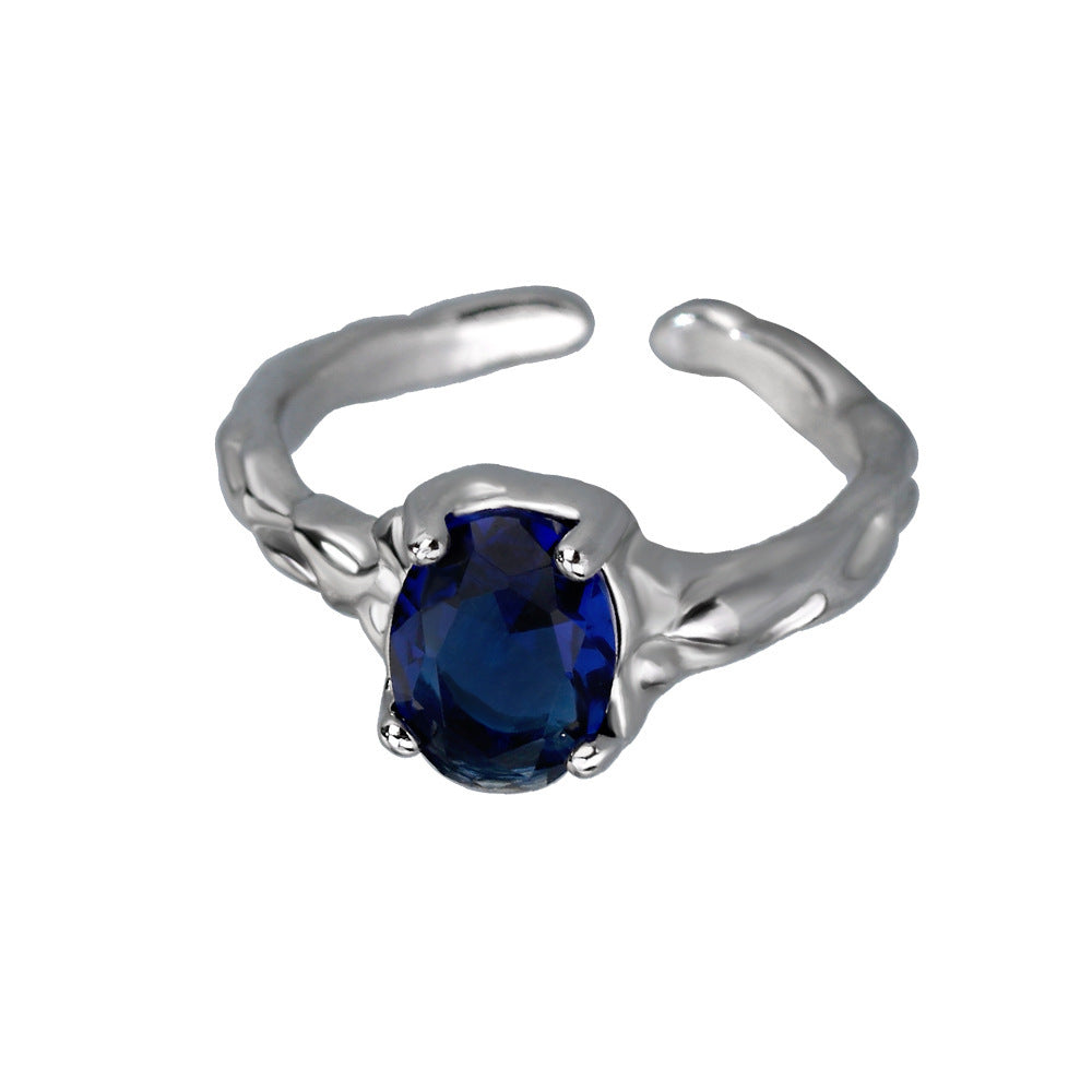 Women Adjustable Blue Zircon Ring Irregular Wave Design Copper Ring Geometric Fashion Accessory For Women Fans