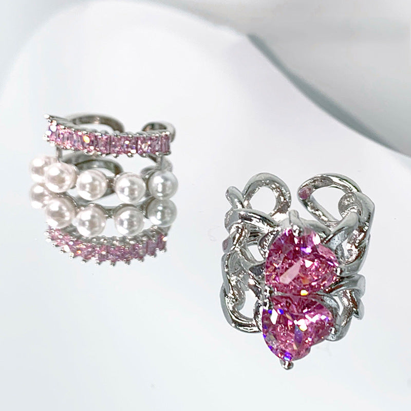 Copper Ring With Diamond Zircon Niche Design Double Opening Gold Plated Setting for Women Elegant Design Daily