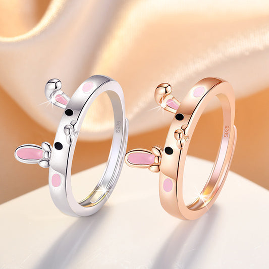 Womens Rabbit Ring Adjustable Open Minimalist Copper Electroplated Fashion Ring Cute Bunny High Quality Rabbit
