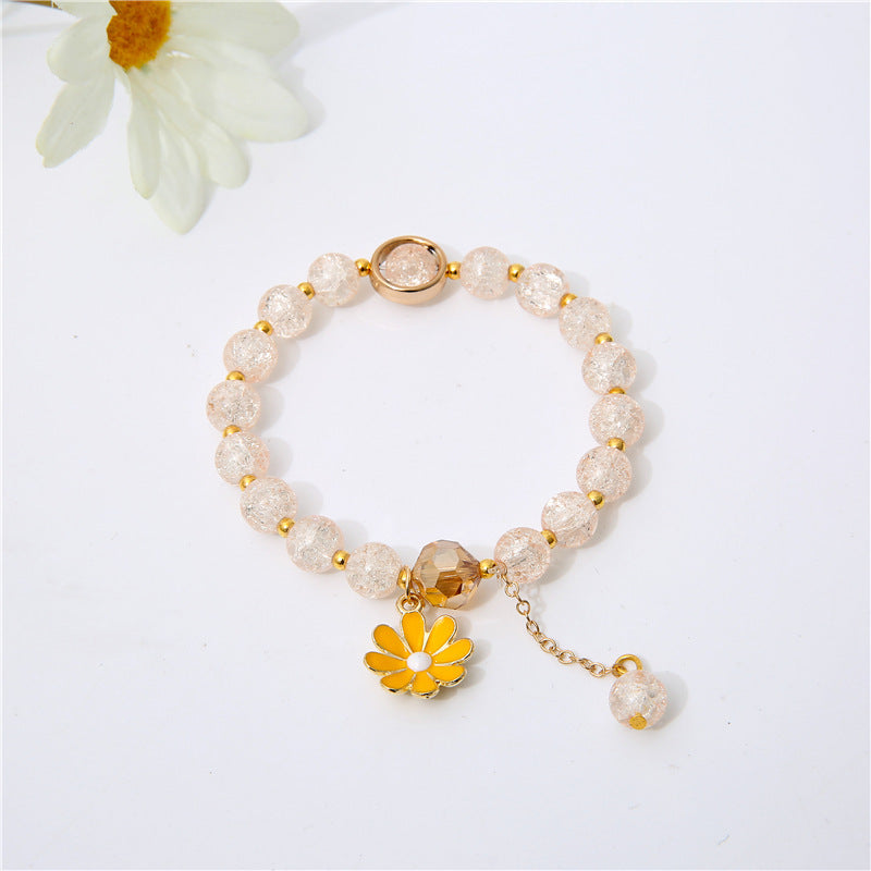 Womens Flower Bracelet Handmade Artificial Crystal String Daisy Bracelet Fashion Travel Gift Bracelet Colorful