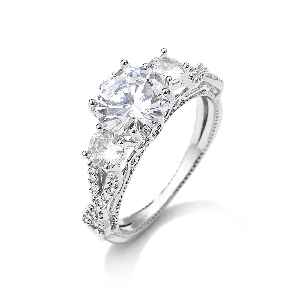 Geometric Zircon Ring White Plated Copper Fashion Jewelry