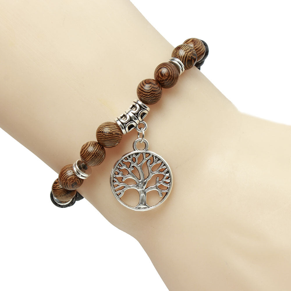 Unisex Volcanic Stone Bracelet Buddha Bead With Lotus Pendant Tree Of Life Geometric Jewelry For Everyday Wear