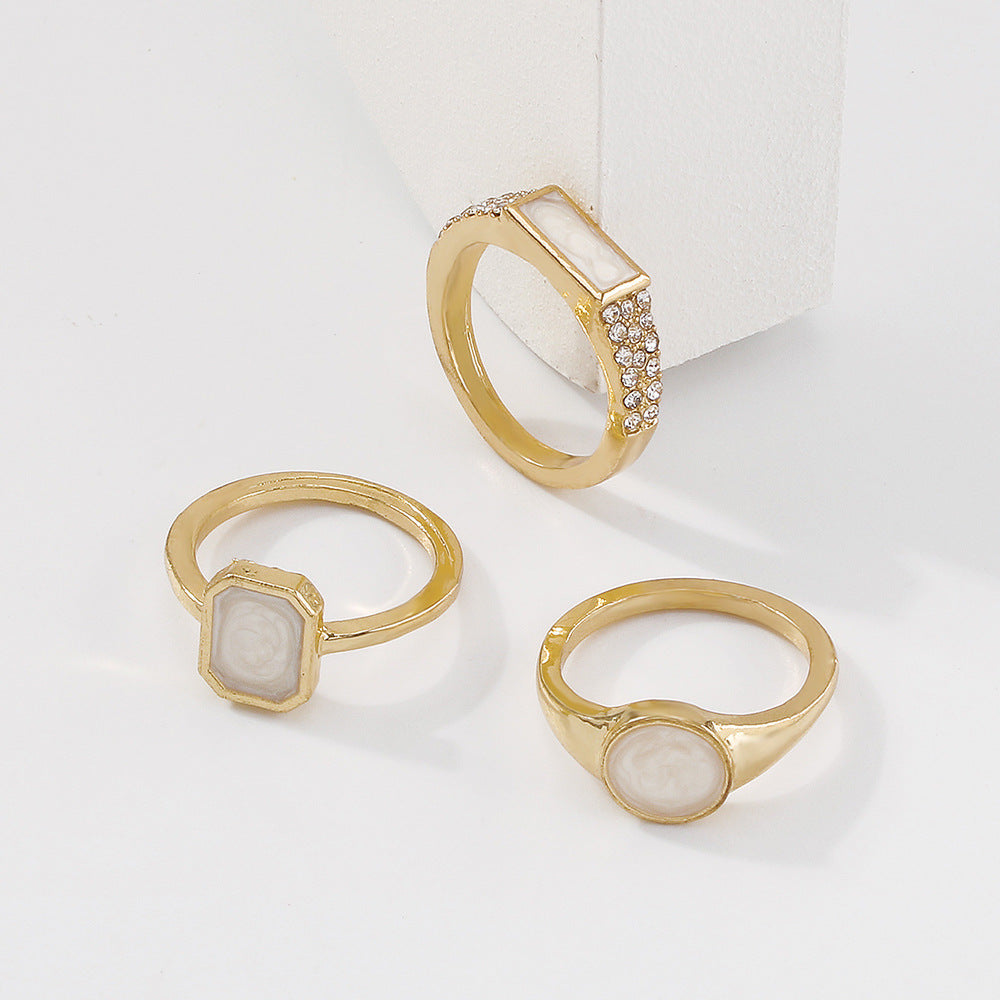 Retro Geometric Alloy Ring Set Imitation Dripping Oil Design European American Travel Souvenir Gift Ring X1 X1