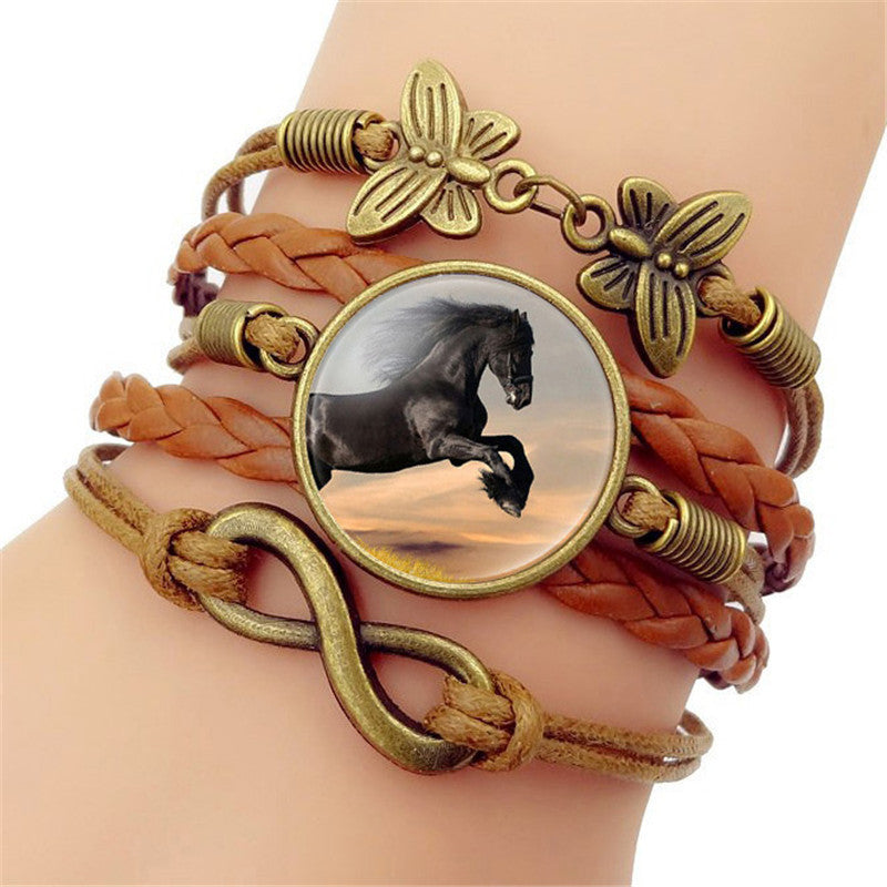 Horse Themed Bracelet with Glass Gem Pendant Die Cast Alloy Elegant Charm Jewelry Length 17cm Plus 5cm Extension