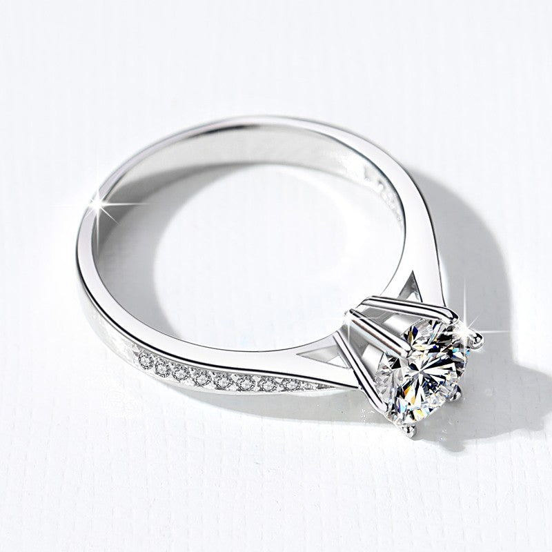 Womens S925 Silver Ring With Mozambique Stone And 1 Carat Diamond Crown Design Adjustable Opening Fashion Ring