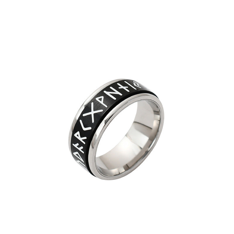 Three In One Rotating Ring With Viking Script Titanium Steel Nordic Jewelry Unisex Accessory For Everyday Wear
