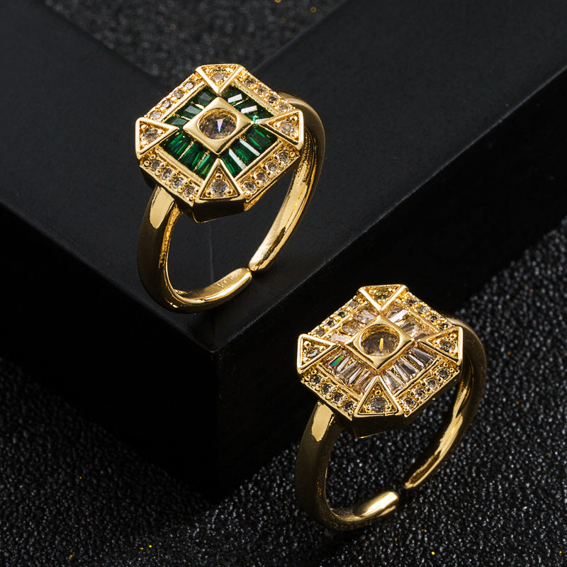 Copper Zircon Geometric Ring For Women Trendy Minimal Fashion Accessory Jewelry For Everyday Wear Gift For Her