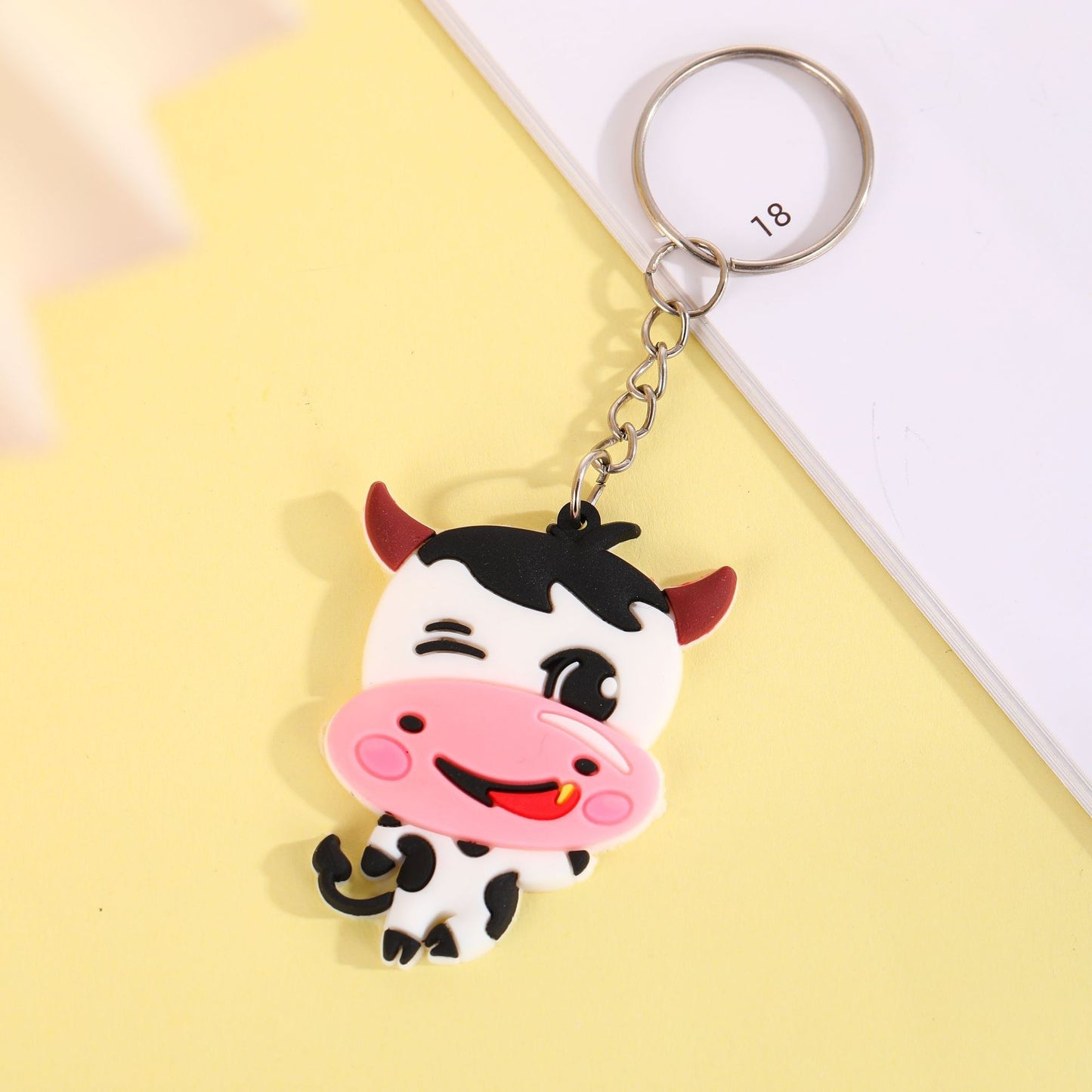Animal Keychains Soft PVC Rubber Cartoon Keyrings Panda Elephant Cow Bear Lion Penguin Ladybug Bag Charm Plush