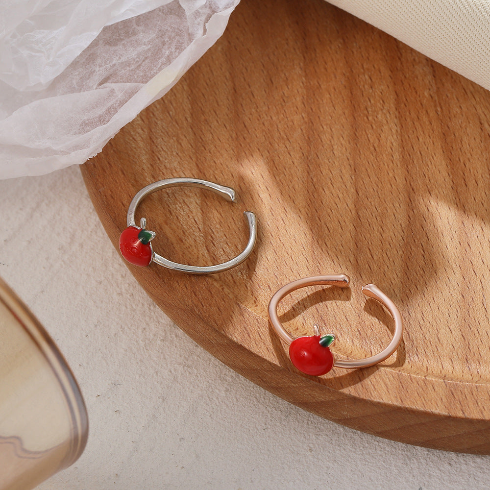 Womens Copper Adjustable Fruit Ring Sweet Design Rose Gold White Gold Dripping Oil Ring Jewelry Collection Set