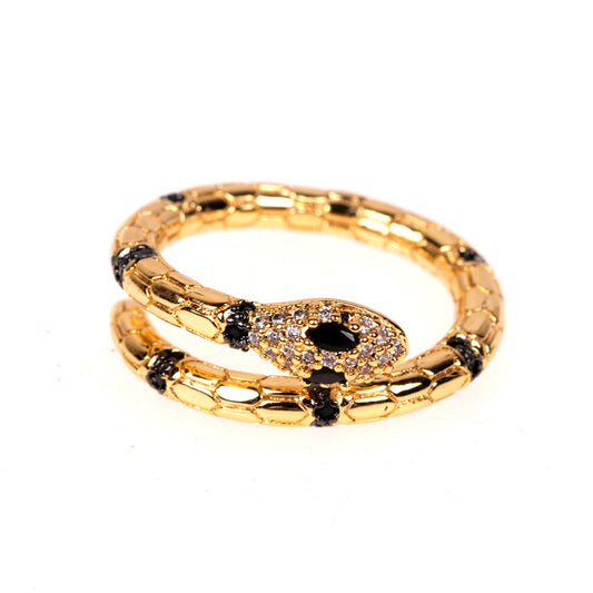 Snake Diamond Ring Gold Plated Geometric Inlaid Gems Ring