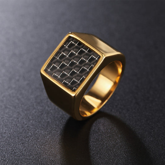 Mens Titanium Steel Ring With Carbon Fiber Square Anti Allergic No Fade No Rust Gift For Boyfriend Husband Brother Dad