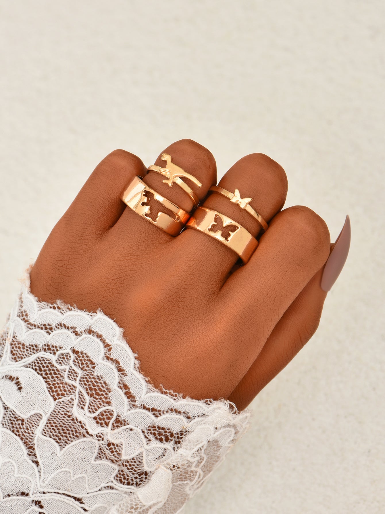 Unisex Butterfly Ring Set Adjustable Open Love Rings Creative Hollow Geometric Zinc Alloy European Style Trend