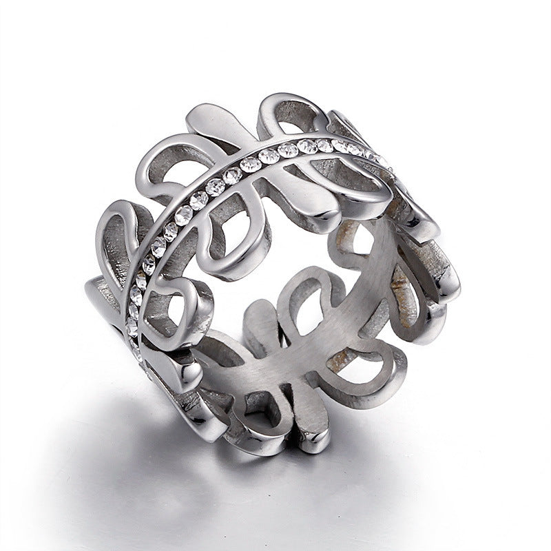 Unisex Titanium Steel Electroplated Geometric Ring Wide Face Hollow Band Jewelry For Everyday Wear Gifts Ready