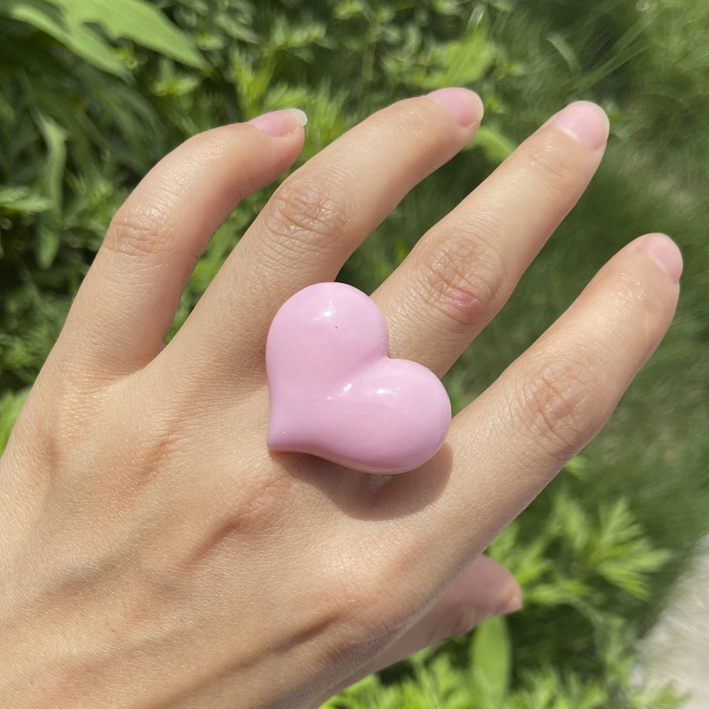 Women Heart Shaped Resin Ring Candy Color Love Ring For Anniversary Gift Wedding Celebration Ring For Her Gift