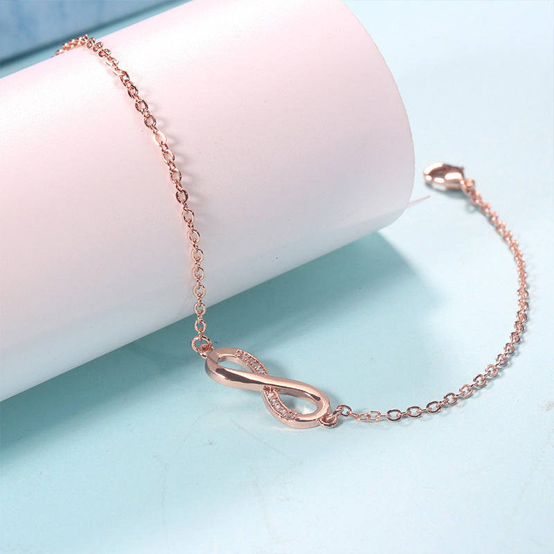 Elegant Crystal Zircon Bracelet With 8 Shaped Design Rose Gold Finish Adjustable Length Copper Bracelet Please