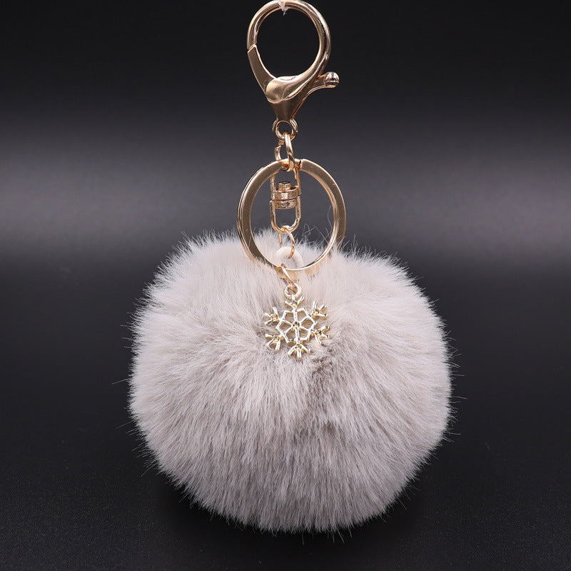 Plush Snowflake Keychain Winter Holiday Decoration Bag Pendant Alloy Keyring Fluffy Snow Ball Charm Gift Ideas