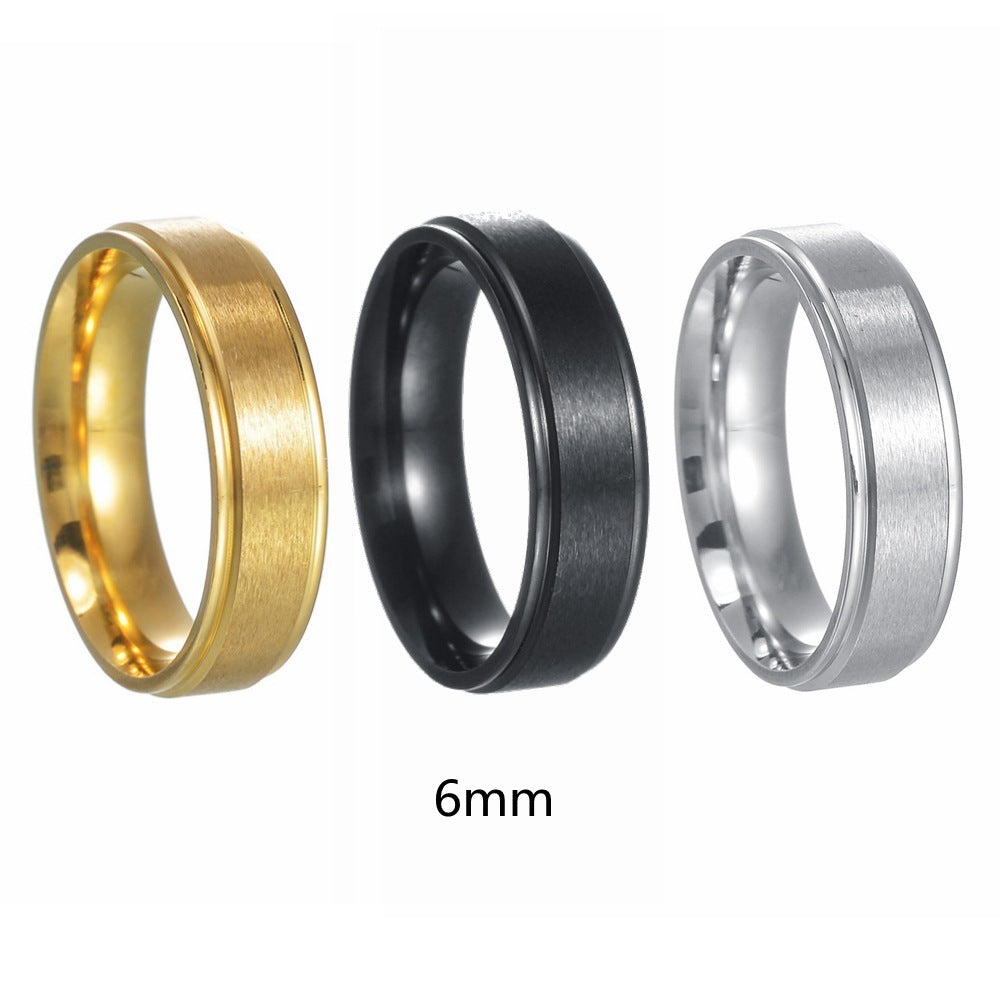 Titanium Steel Ring 6mm Wide Band Step Sand Surface Matte Finish Unisex European Design Ring For Men And Women