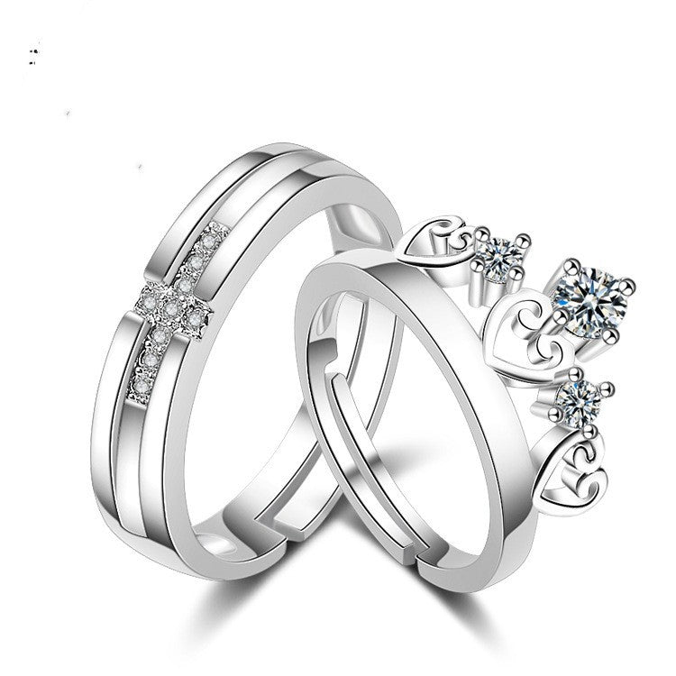Couple Rings Korean Fashion Jewelry Gift White Copper Electroplated Open Rings Women Men Matching Promise Bands