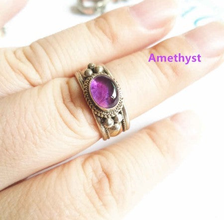 Handmade Tricolor Copper Inlaid Agate Gemstone Ring National Style Couple Jewelry Durable Chic Style Accessory