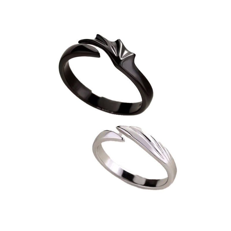 Matching Couple Rings Adjustable Alloy Open Mouth Angel and Demon Wing Fashion Rings Geometric Promise Rings