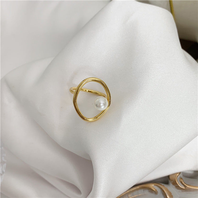 Women Adjustable Pearl Ring 18K Gold Plated Geometric Jewelry Gift For Her Holiday Style For Special Occasions