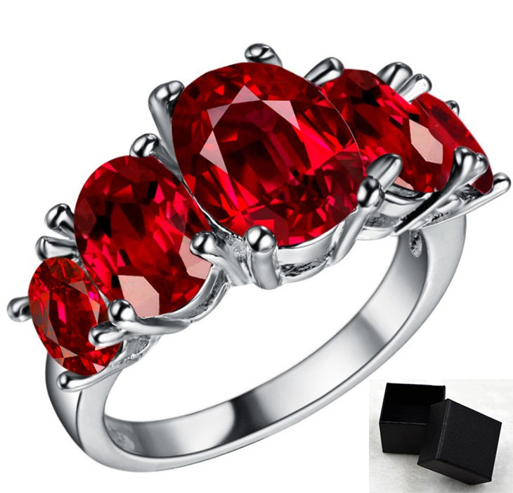 Women Cubic Zirconia Ring Rose Crystal Silver Plated