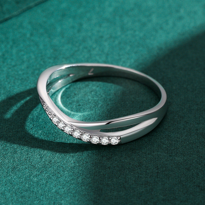 Womens Sterling Silver Ring Gold Plated Gemstone Inlay Geometric Cross Line Design Korean Fashion Travel Inlay