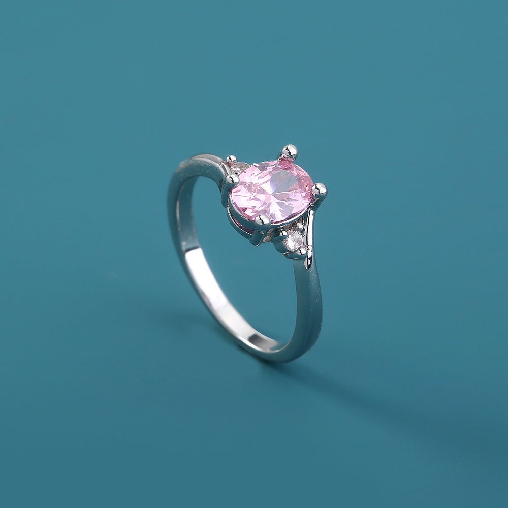 Womens Adjustable Ring Pink Zircon European Design Copper Electroplated Micro Inlaid Ring For Her Elegant Style