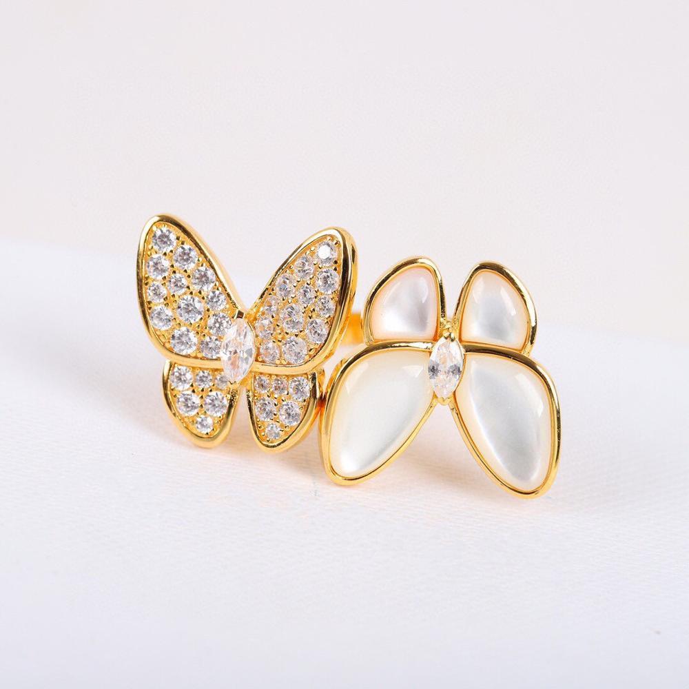 Womens 925 Silver Ring With Horse Eye Gem And Diamond Butterfly Design Adjustable Opening Pure Silver Gem Ring