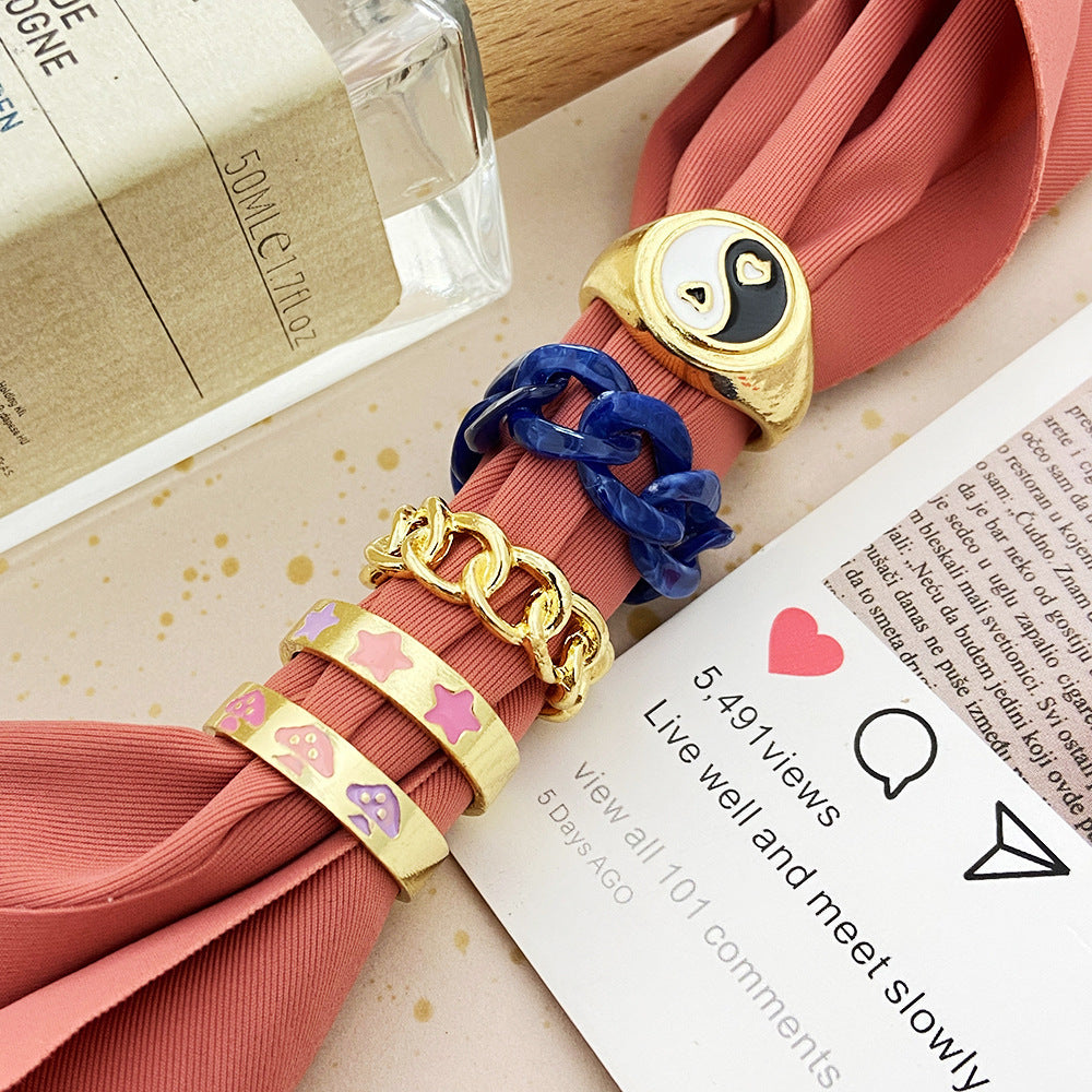 Geometric Rings Set Resin Alloy Electroplated Jewelry For Women Creative Gift Simple Style Casual Elegant Look