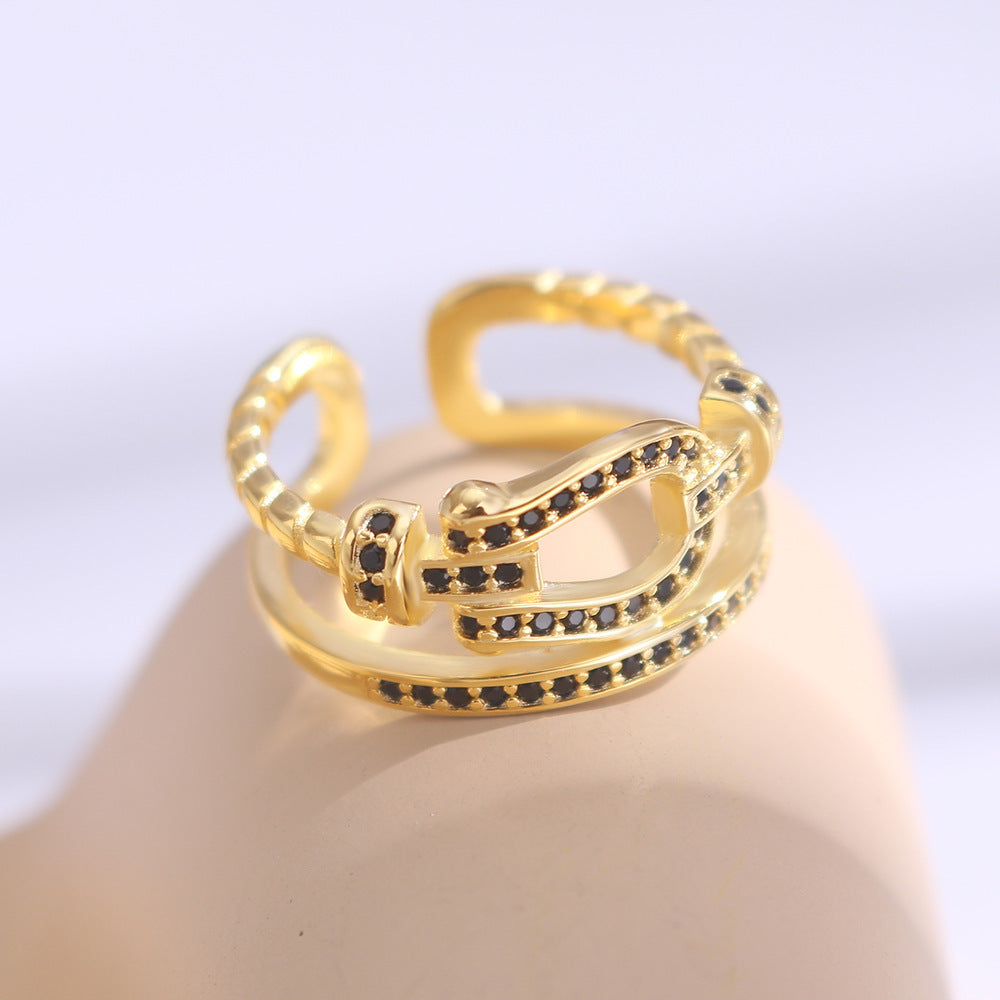 Womens Ring Golden Dripping Oil Cartoon Character Design Thai Silver Gold Plated Double Layer Elegant Fashion Ring