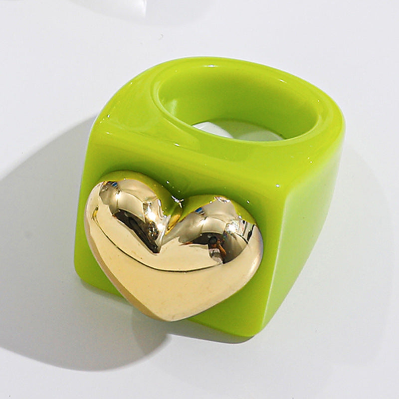 Womens Heart Ring Trendy Chunky Resin Plastic Statement Ring For Women European American Style Charming Design