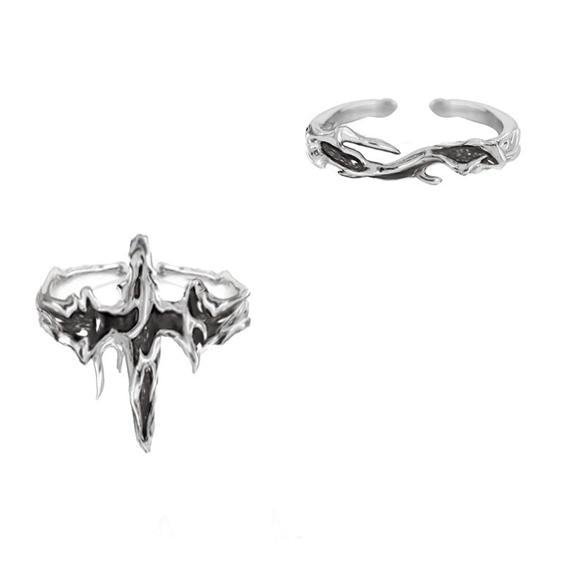 Women Alloy Ring With Inlaid Zircon Geometric Design Asymmetrical Foldable Irregular Texture Jewelry Elegant Style