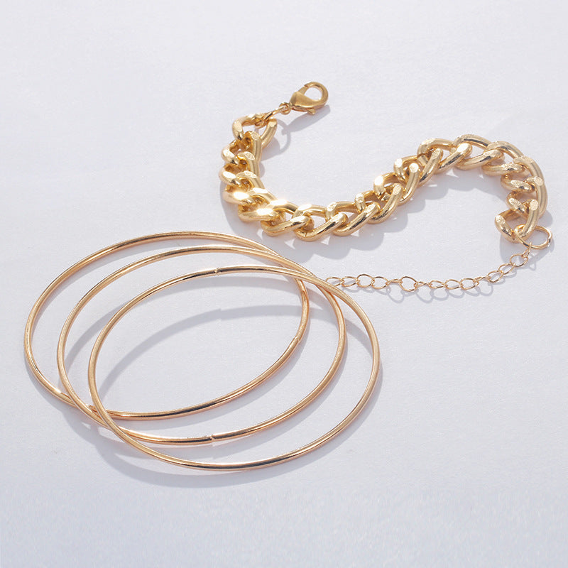 Geometric Aluminum Bracelet Set For Women Four Piece Gold Tone Silver Tone Round European American Style Jewelry