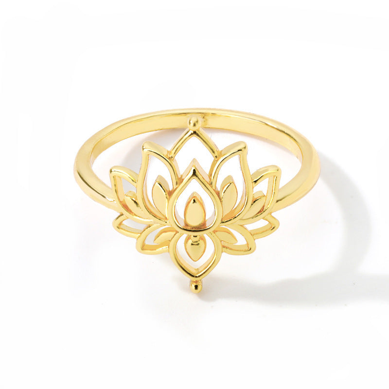 Womens Brass Ring With Lotus Flower Cutout Fashion Jewelry Gold Or Silver Size 7 Gift For Women And Girls Collection