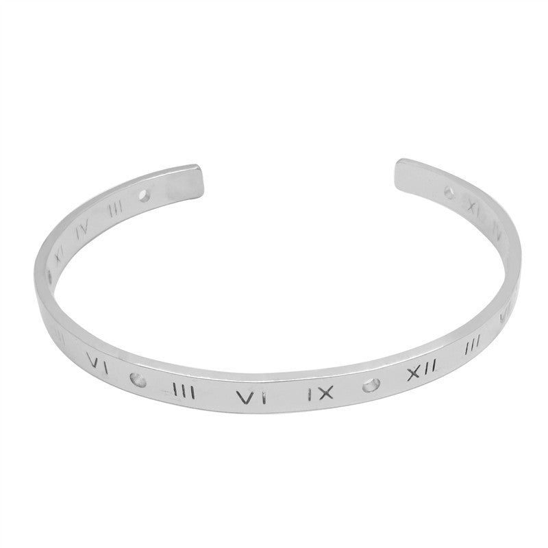 Unisex Alloy Bracelet C Shape Roman Numeral Bangle Electroplated Rose Gold Silver Finish For Daily Wear Lovers