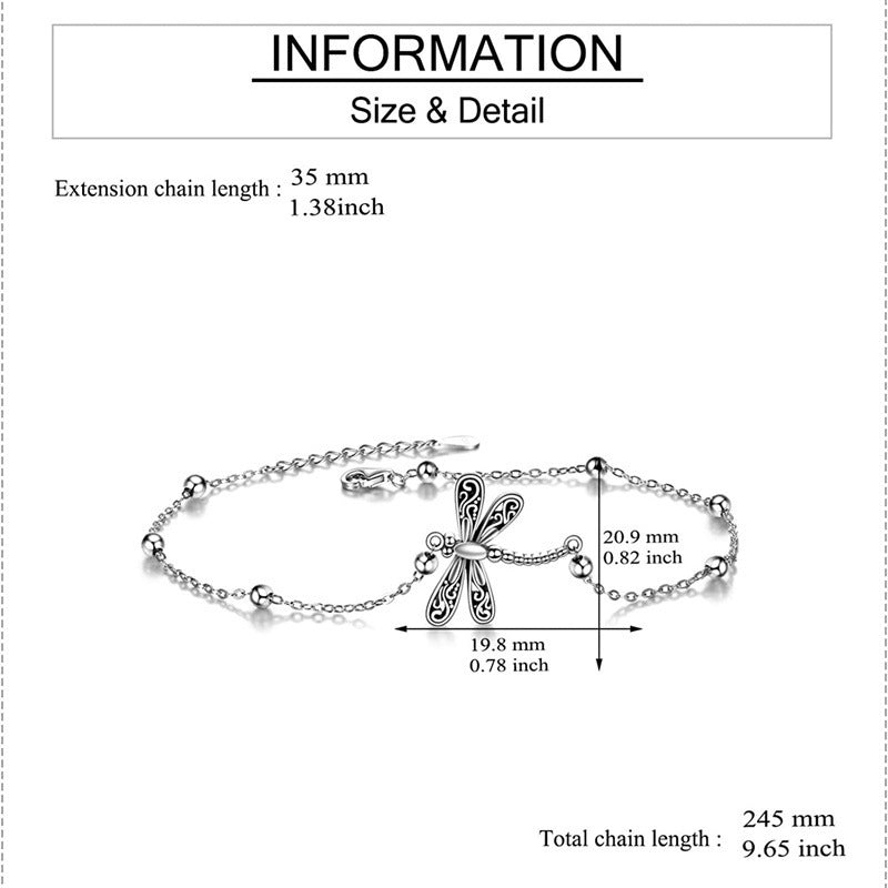 Women Dragonfly Anklet Electroplated Insect Design Ankle Bracelet With Cross Chain Beads Ornament Beach Jewelry