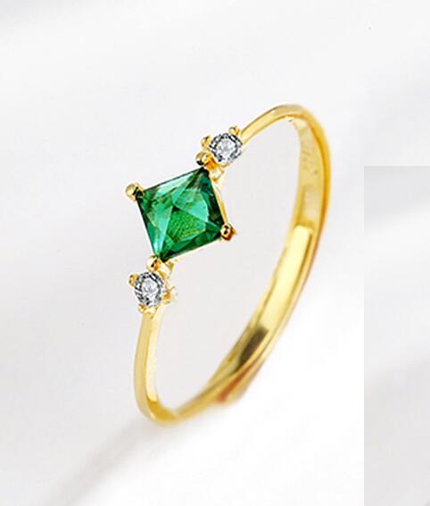 Sterling Silver Ring With Emerald Diamonds Korean Style Geometry Diamond Festive Packaging Individually Packed