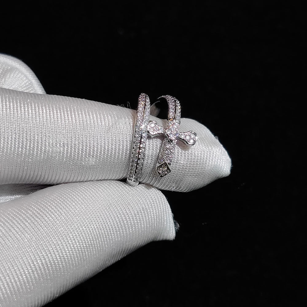 Unisex Copper Ring With Zircon Stones Adjustable Opening Geometric Cross Design Hip Hop Fashion Ring Men Women