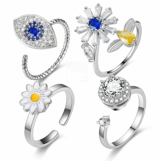 Unisex Zircon Flower Ring Adjustable Little Daisy Copper Korean Style Diamond Accent Quality Durable Fashion Jewelry